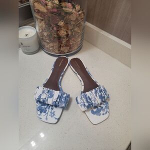Reformation Blue and White Floral Sandals